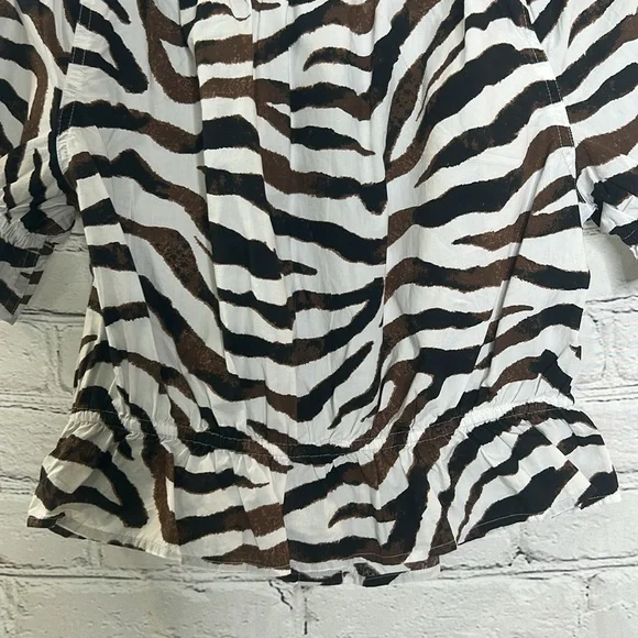 J. Crew Brown & White Zebra Print Puff Sleeve Top Size Medium - Picture 10 of 11